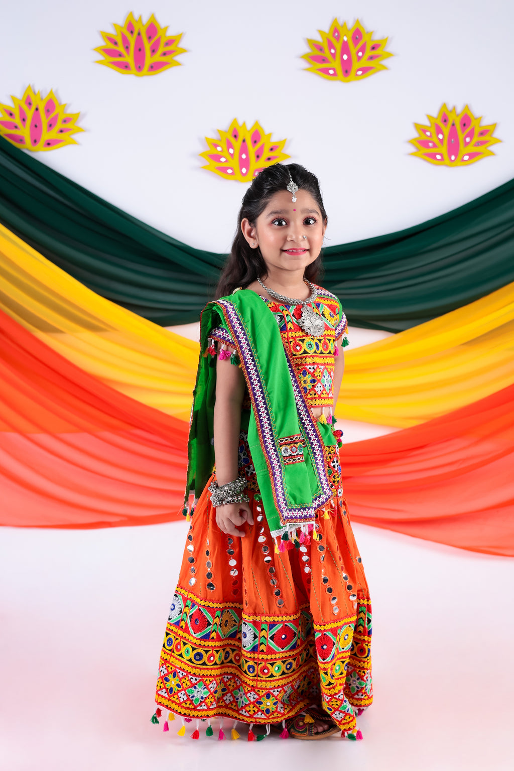 Banjara India Kutchi Emboidered Orange Girls Chaniya Choli with Dupatta (CC-RSGL) - ORANGE