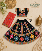 Banjara India Kutchi Embroidered Girls Chaniya Choli with Dupatta (CC-CHN) - Black