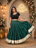 Banjara India Black Premium Rayon Kali Skirt/Chaniya – Skirt-Sona Chandi- Bottle Green