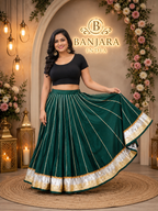Banjara India Black Premium Rayon Kali Skirt/Chaniya – Skirt-Sona Chandi- Bottle Green