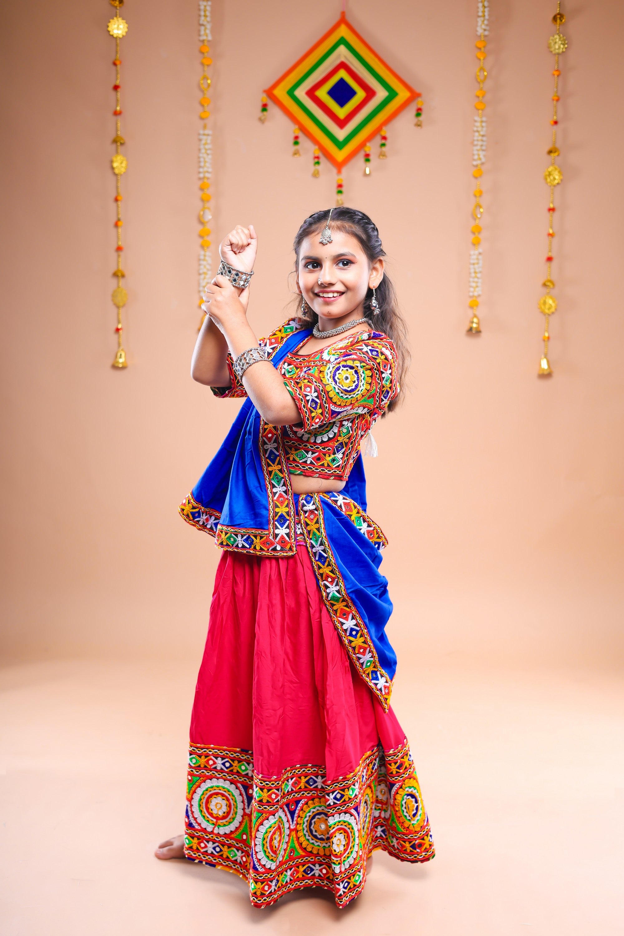 Banjara India Festive Wear Kutchwork Embroidered Girls Lehenga Choli Set with Dupatta (CC-CKKR) - Pink