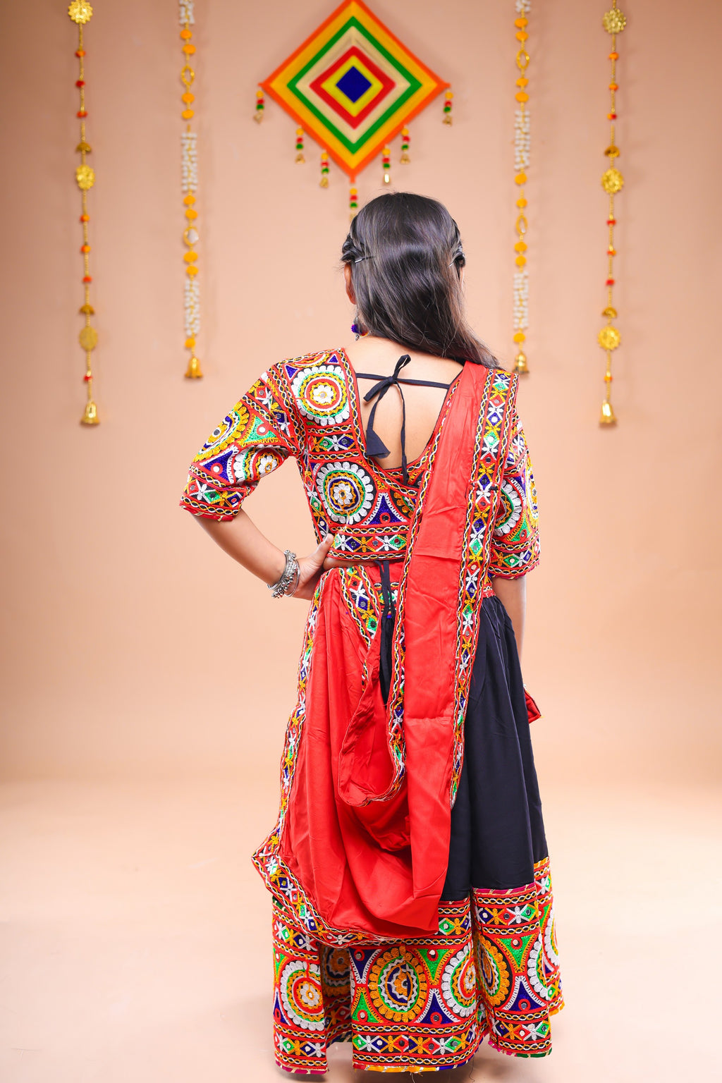 Banjara India Festive Wear Kutchwork Embroidered Girls Lehenga Choli Set with Dupatta (CC-CKKR) - Black