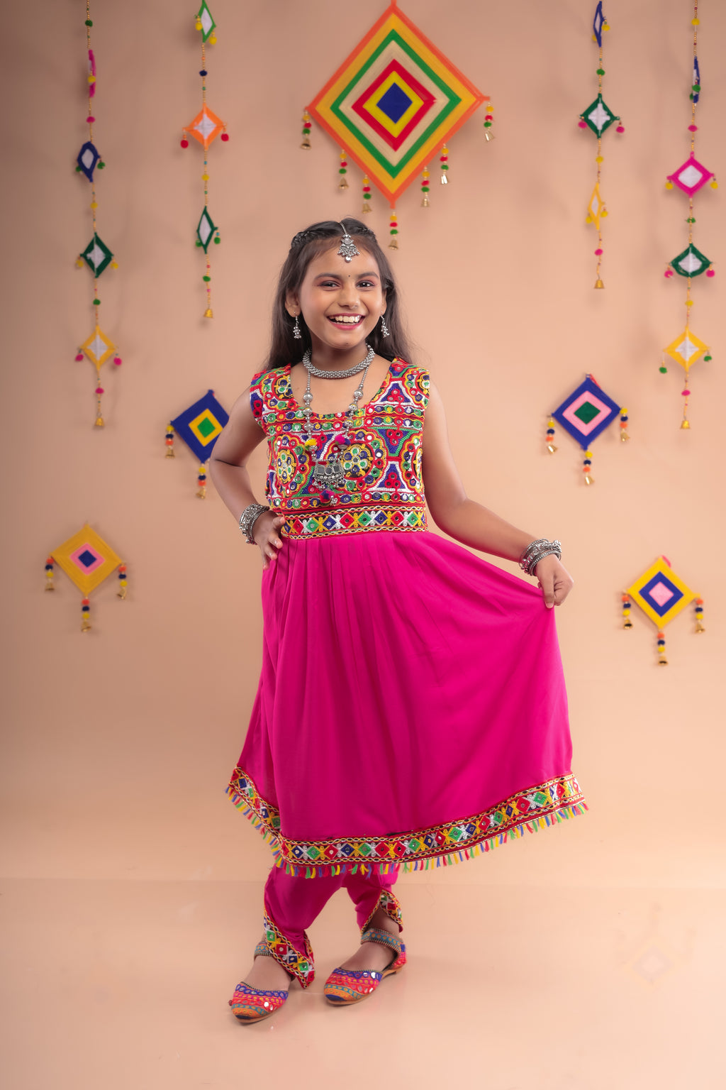 Banjara India Kutchi Emboidered Girls Dhoti Set (DHT-222) - Pink