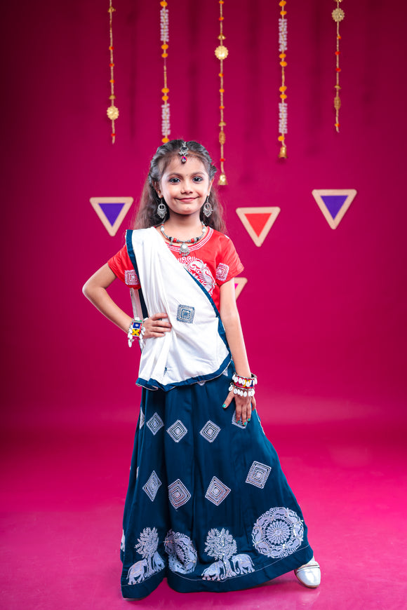 Banjara India Kutchi Embroidered Girls Chaniya Choli with Dupatta (CC-WHRK)-Teal