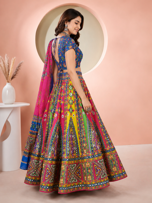 Banjara India Cotton Long Flair Aari Embroidery Kutch Work (Lehenga Choli) Chaniya Choli Set with Dupatta-Temple-01