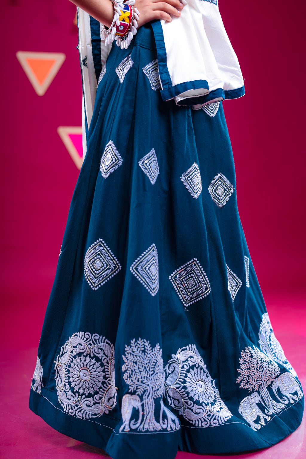 Banjara India Kutchi Embroidered Girls Chaniya Choli with Dupatta (CC-WHRK)-Teal
