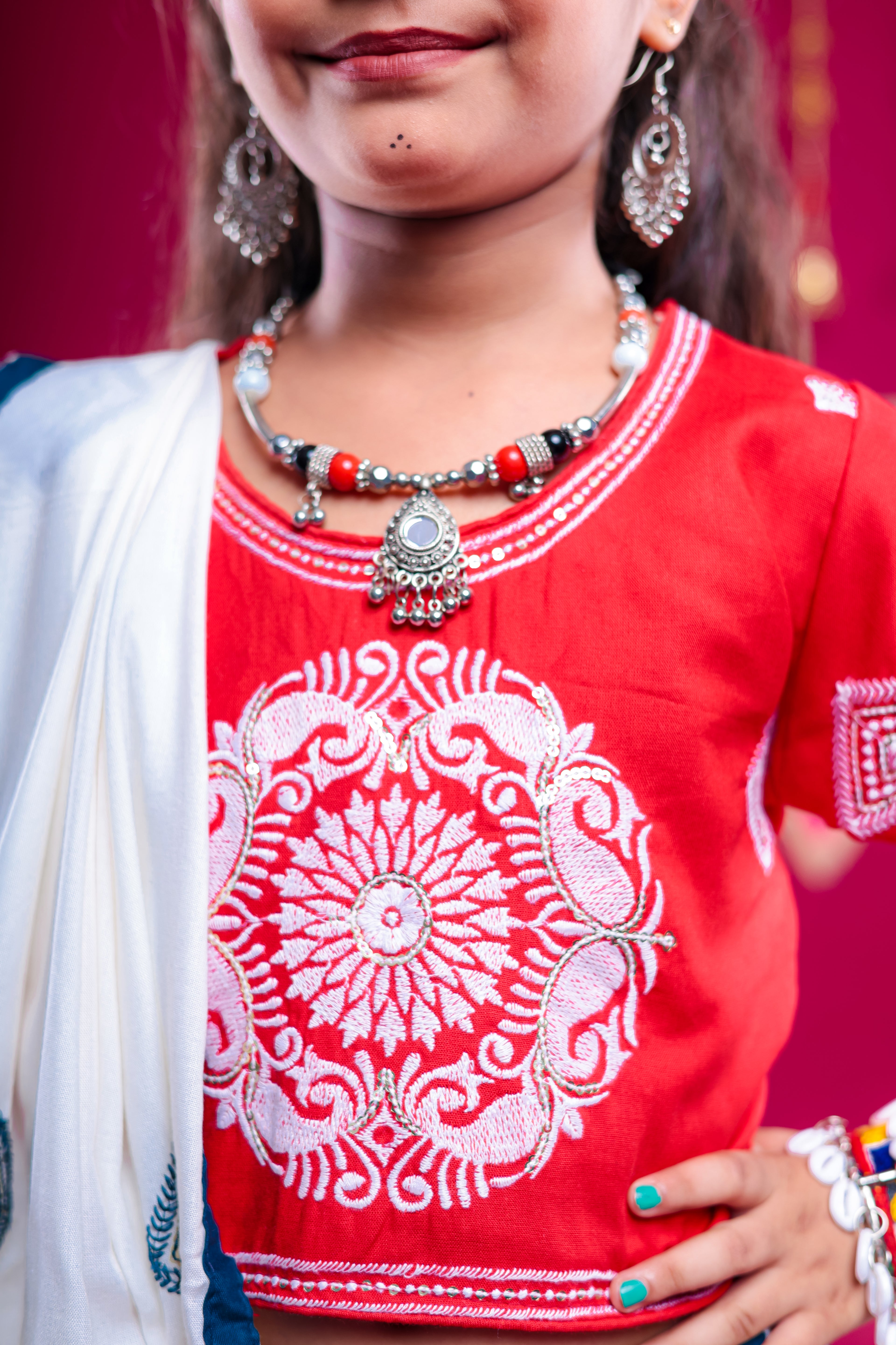 Banjara India Kutchi Embroidered Girls Chaniya Choli with Dupatta (CC-WHRK)-Teal