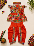 Banjara India Cotton Kutch Work Embroidered Kids Kediyu & Dhoti Set with Headband (KD-Krishna)-Orange