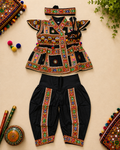 Banjara India Cotton Kutch Work Embroidered Kids Kediyu & Dhoti Set with Headband (KD-Krishna)-Black