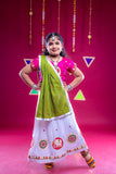 Banjara India Kutchi Embroidered Girls Chaniya Choli with Dupatta (CC-Flower)-White