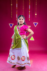 Banjara India Kutchi Embroidered Girls Chaniya Choli with Dupatta (CC-Flower)-White