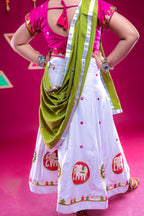 Banjara India Kutchi Embroidered Girls Chaniya Choli with Dupatta (CC-Flower)-White