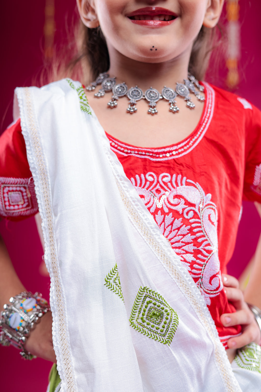 Banjara India Kutchi Embroidered Girls Chaniya Choli with Dupatta (CC-WHRK)-Green
