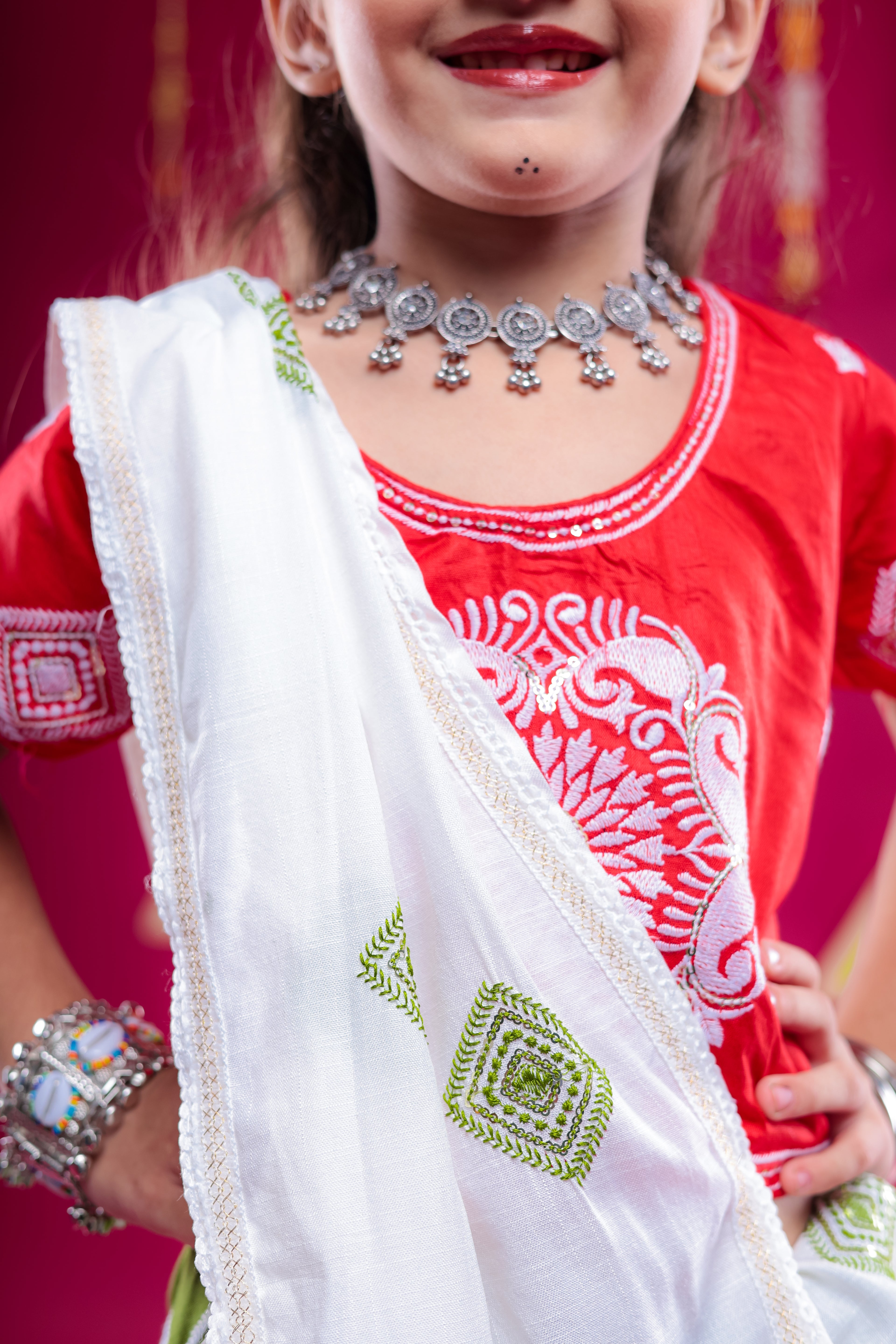 Banjara India Kutchi Embroidered Girls Chaniya Choli with Dupatta (CC-WHRK)-Green