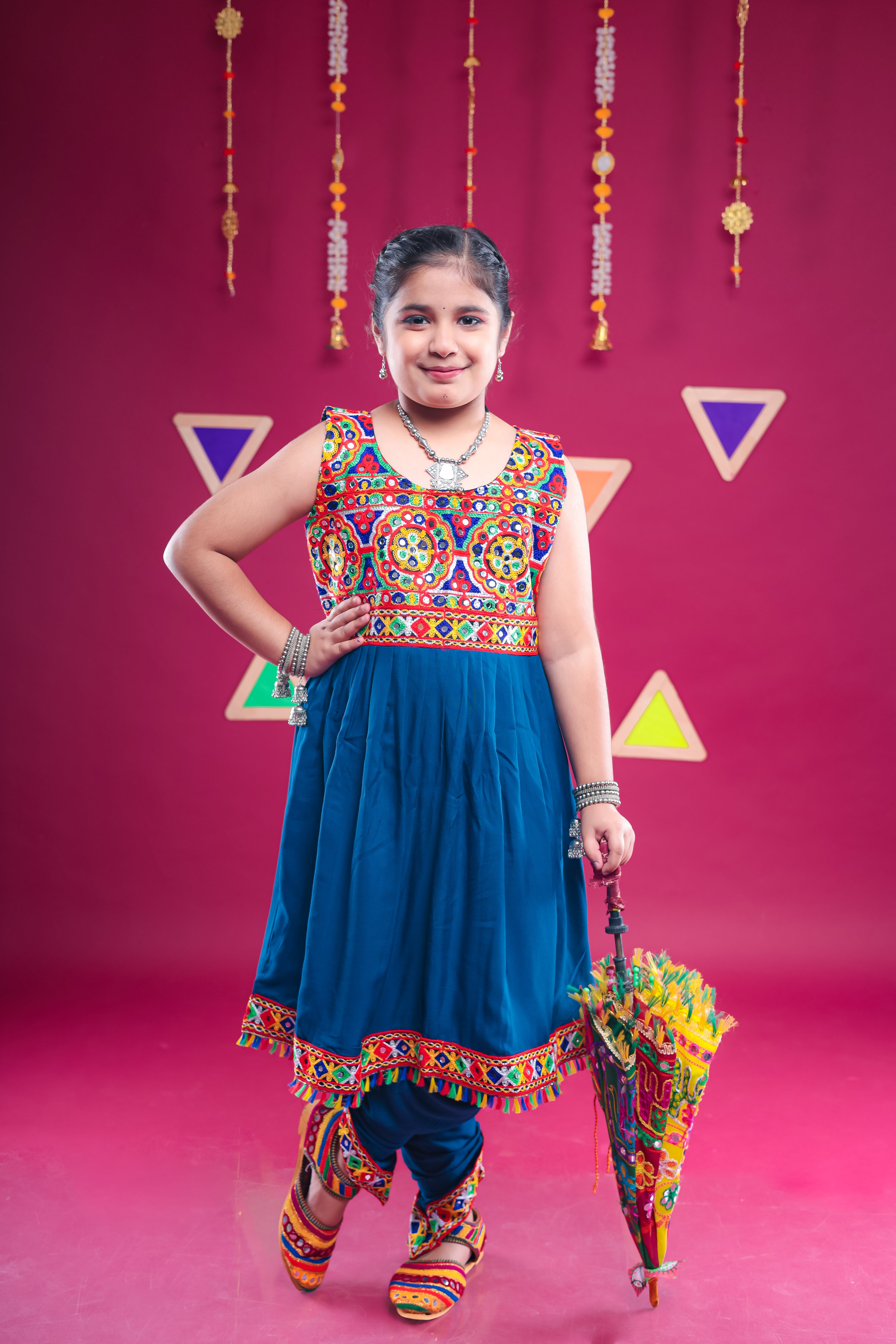 Banjara India Kutchi Emboidered Girls Dhoti Set (DHT-222) - Teal