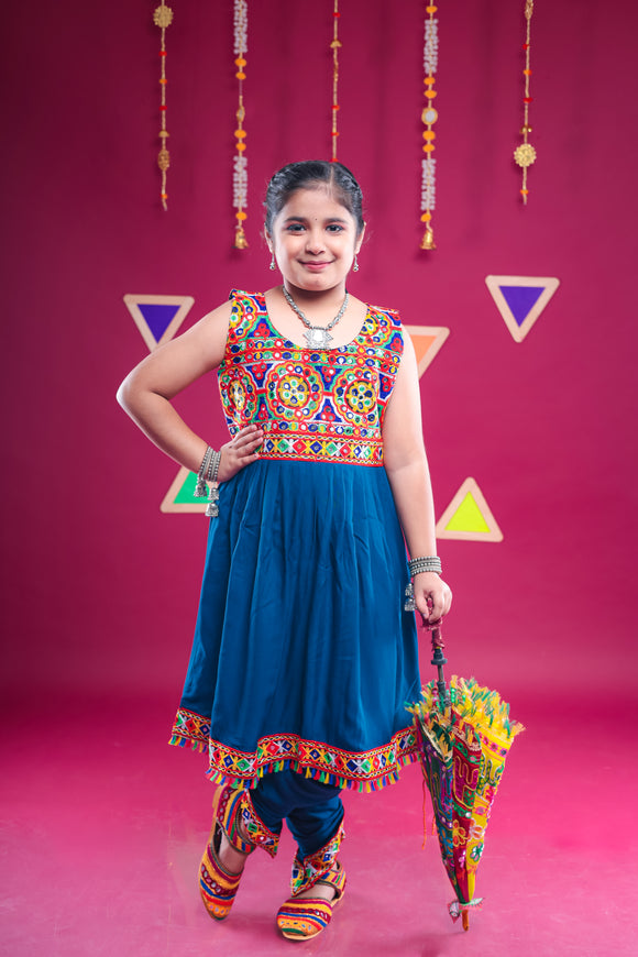 Banjara India Kutchi Emboidered Girls Dhoti Set (DHT-222) - Teal