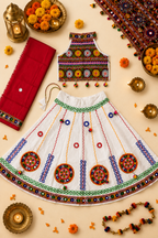 Banjara India Radha Kutch Embroidered Cotton Mirrorwork Festive Wear (Lehenga) Chaniya Choli Set with Dupatta (CC-RADHA-White)