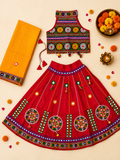 Banjara India Radha Kutch Embroidered Cotton Mirrorwork Festive Wear (Lehenga) Chaniya Choli Set with Dupatta (CC-RADHA-Red)