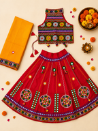 Banjara India Radha Kutch Embroidered Cotton Mirrorwork Festive Wear (Lehenga) Chaniya Choli Set with Dupatta (CC-RADHA-Red)