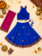 Banjara India Radha Kutch Embroidered Cotton Mirrorwork Festive Wear (Lehenga) Chaniya Choli Set with Dupatta (CC-RADHA-Blue)