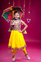 Banjara India Kutchi Embroidered Girls Dhoti Set (DHT-222) - Yellow