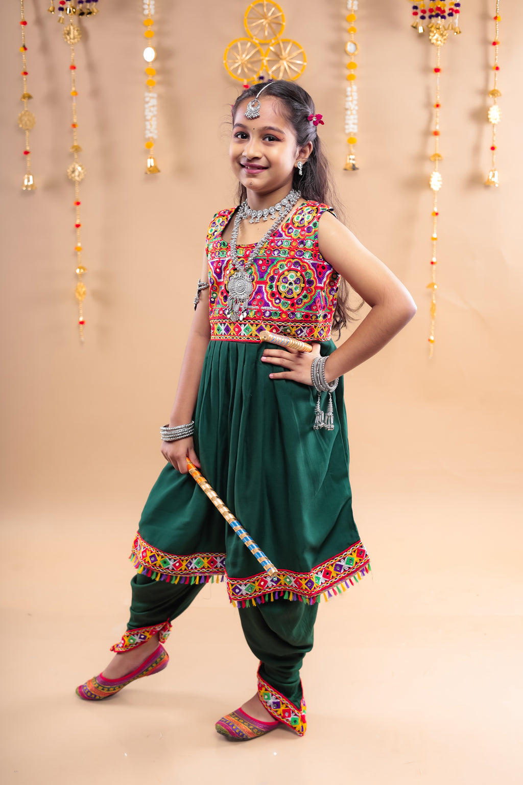 Banjara India Kutchi Emboidered Girls Dhoti Set (DHT-222) - Green