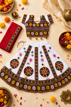 Banjara India MEERA Kutch Embroidered Cotton Mirrorwork Festive Wear (Lehenga) Chaniya Choli Set with Dupatta (CC-MEERA-White)