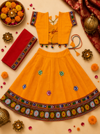 Banjara India MEERA Kutch Embroidered Cotton Mirrorwork Festive Wear (Lehenga) Chaniya Choli Set with Dupatta (CC-MEERA-Yellow) (Copy)