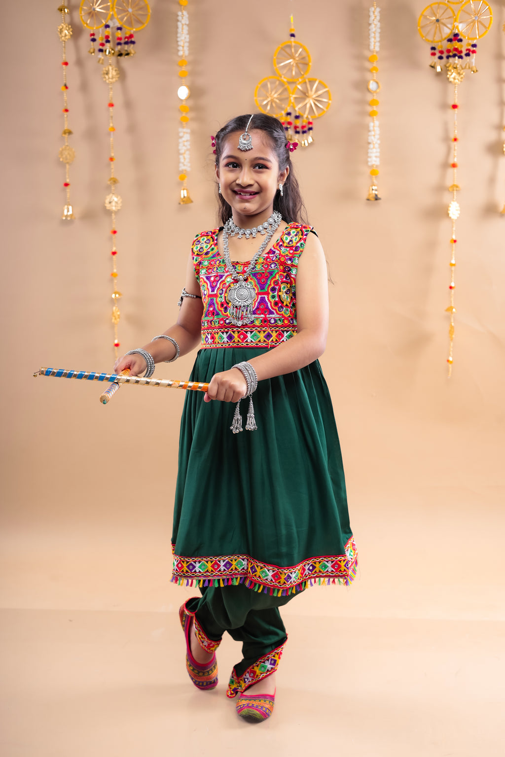 Banjara India Kutchi Emboidered Girls Dhoti Set (DHT-222) - Green
