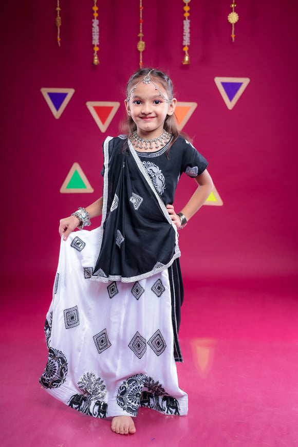 Banjara India Kutchi Embroidered Girls Chaniya Choli with Dupatta (CC-WHRK)-White