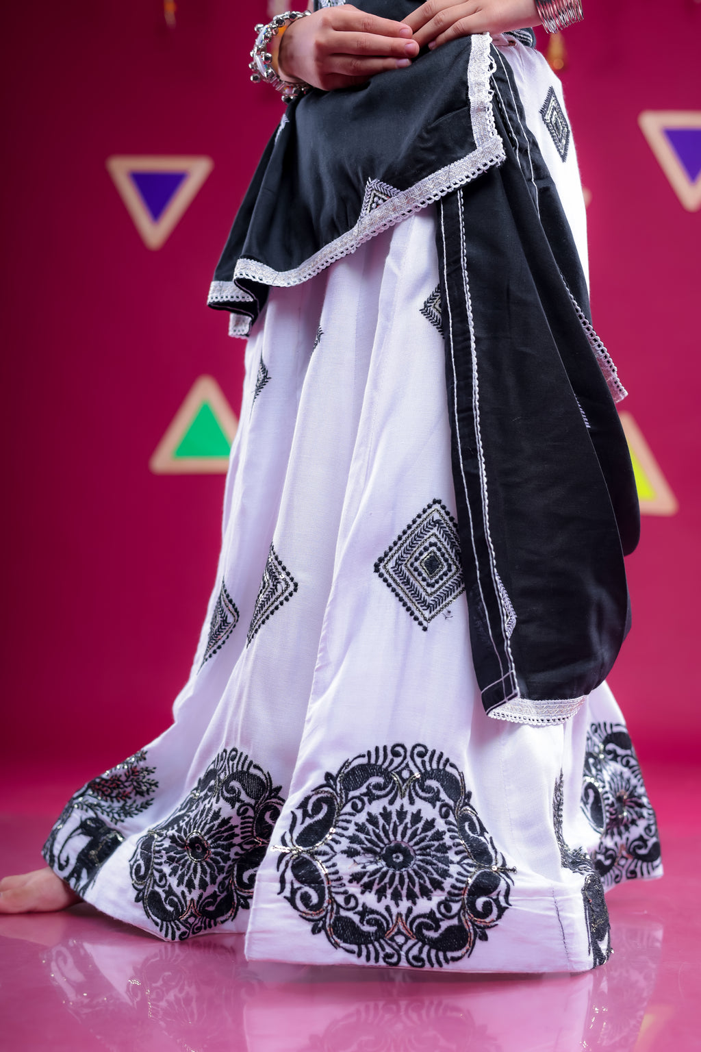 Banjara India Kutchi Embroidered Girls Chaniya Choli with Dupatta (CC-WHRK)-White