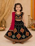 Banjara India Kutchi Embroidered Girls Chaniya Choli with Dupatta (CC-ButtaWork) - Black