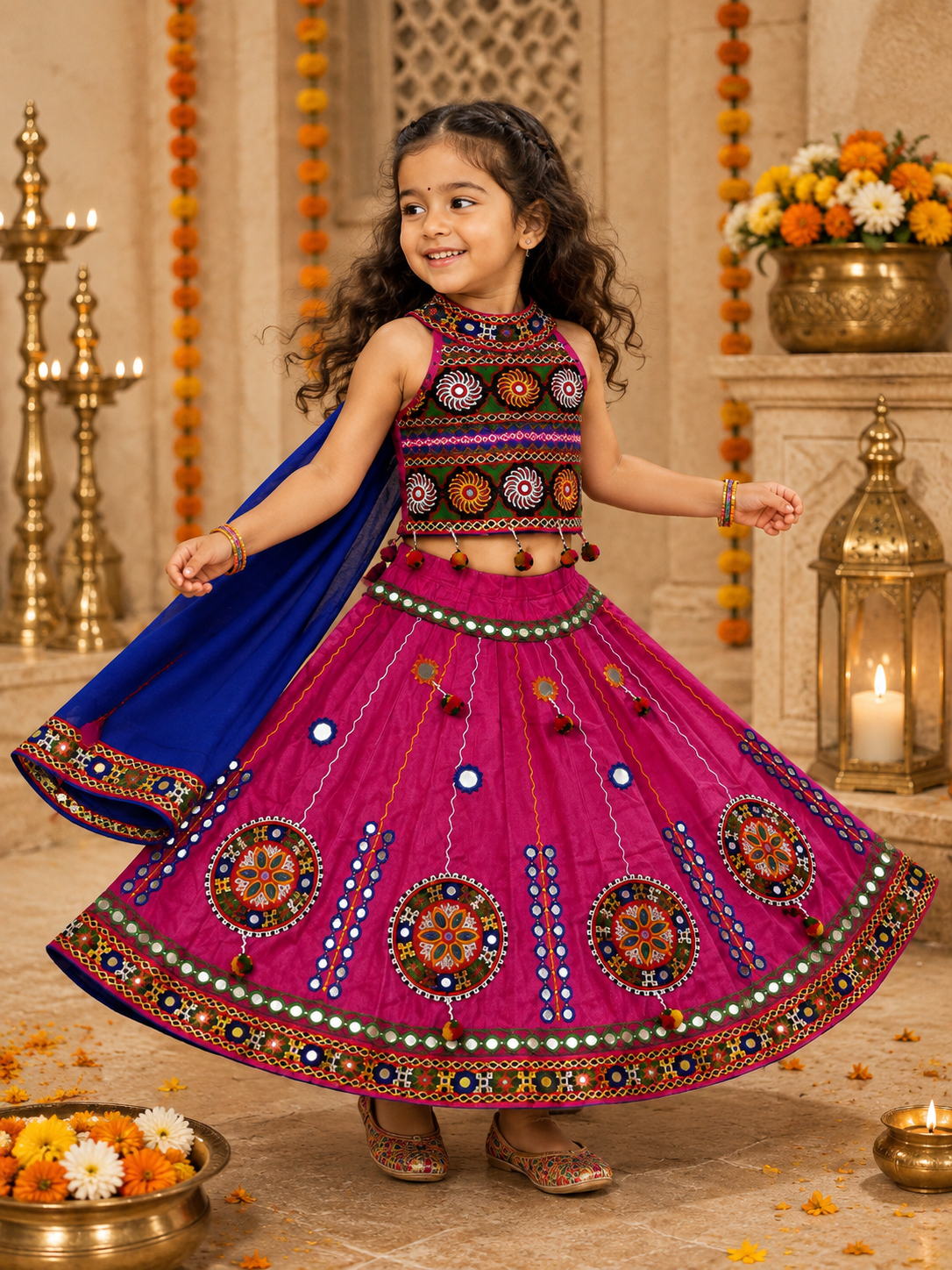 Banjara India Radha Kutch Embroidered Cotton Mirrorwork Festive Wear (Lehenga) Chaniya Choli Set with Dupatta (CC-RADHA-Pink)