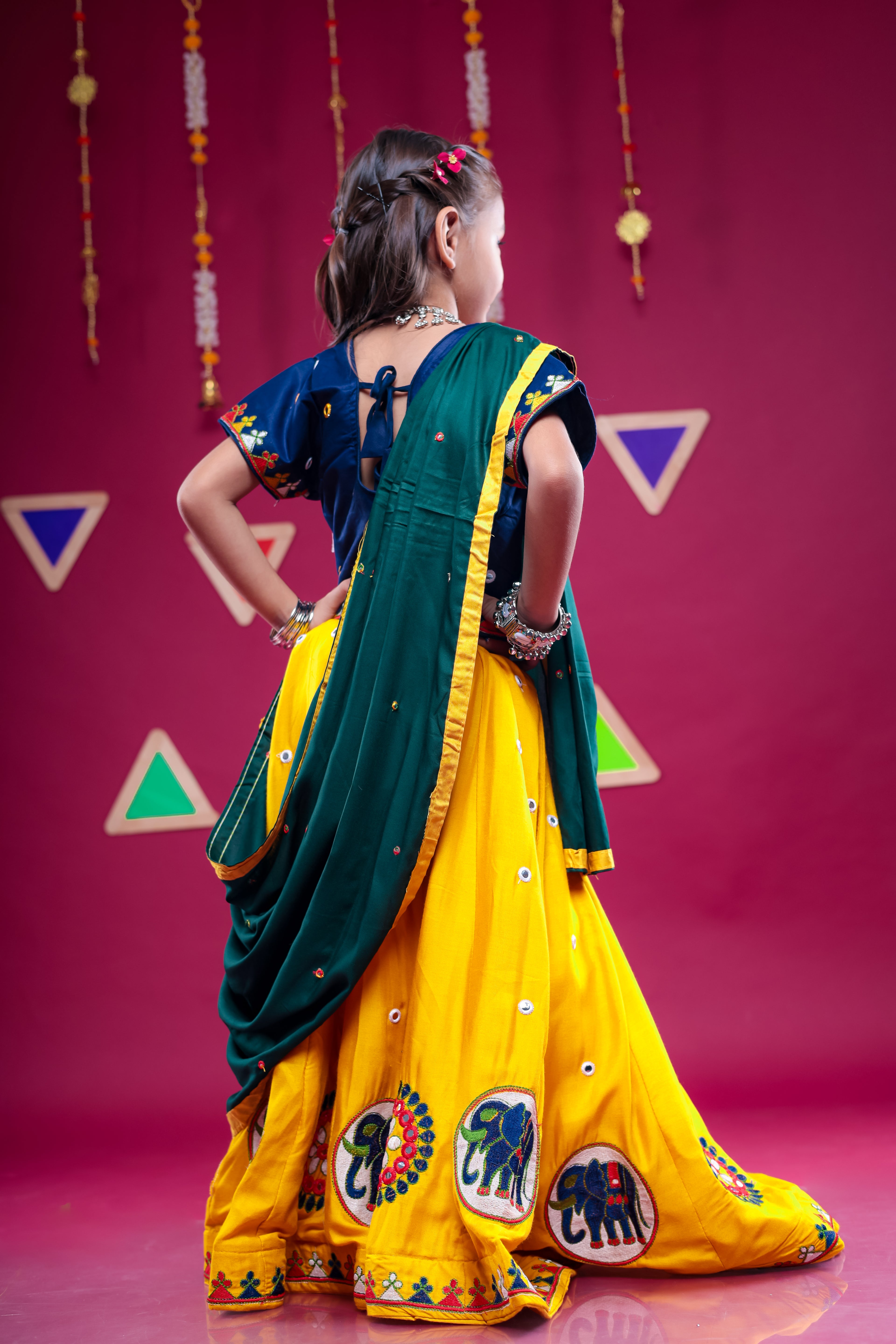 Banjara India Kutchi Embroidered Girls Chaniya Choli with Dupatta (CC-Flower)-Yellow