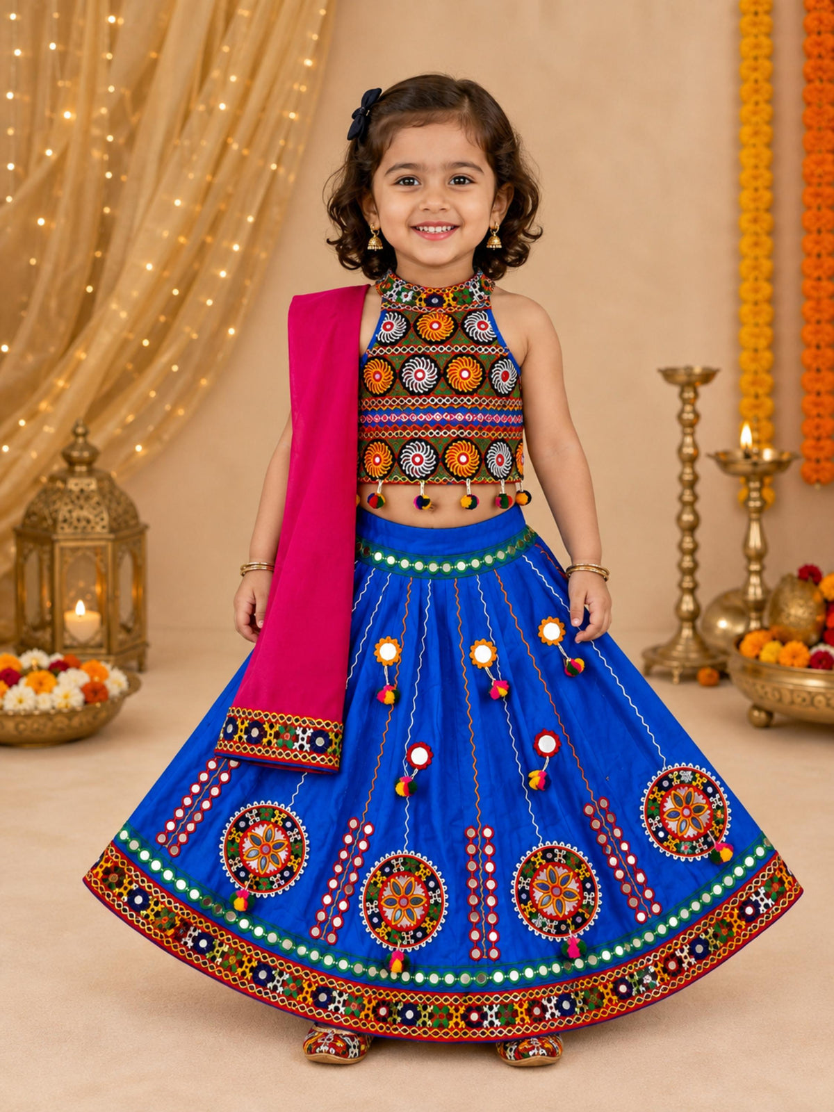 Banjara India Radha Kutch Embroidered Cotton Mirrorwork Festive Wear (Lehenga) Chaniya Choli Set with Dupatta (CC-RADHA-Blue)