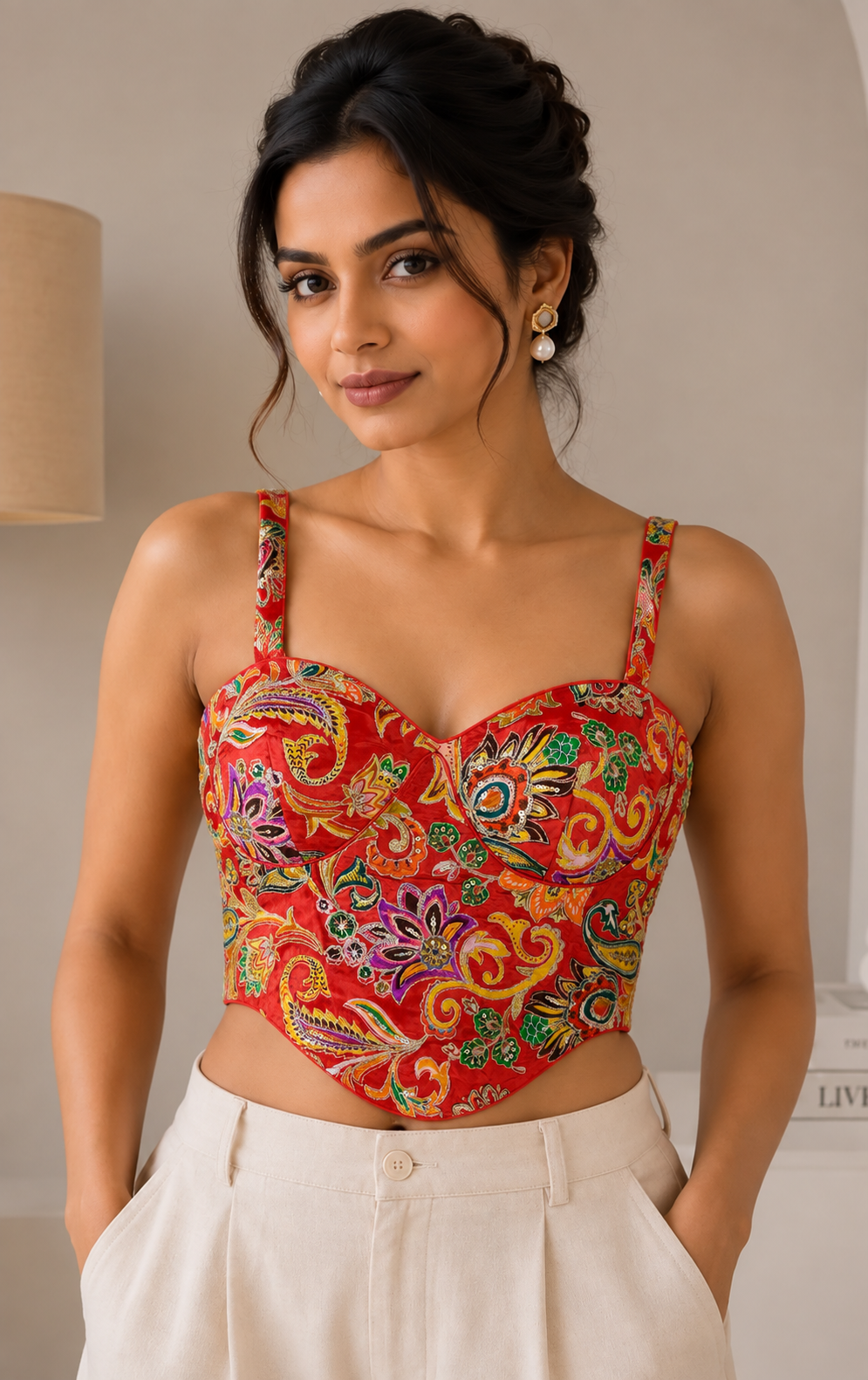 Banjara India Embroidered Festive Wear Latest Corset Style Blouse-BL-CRST-Red