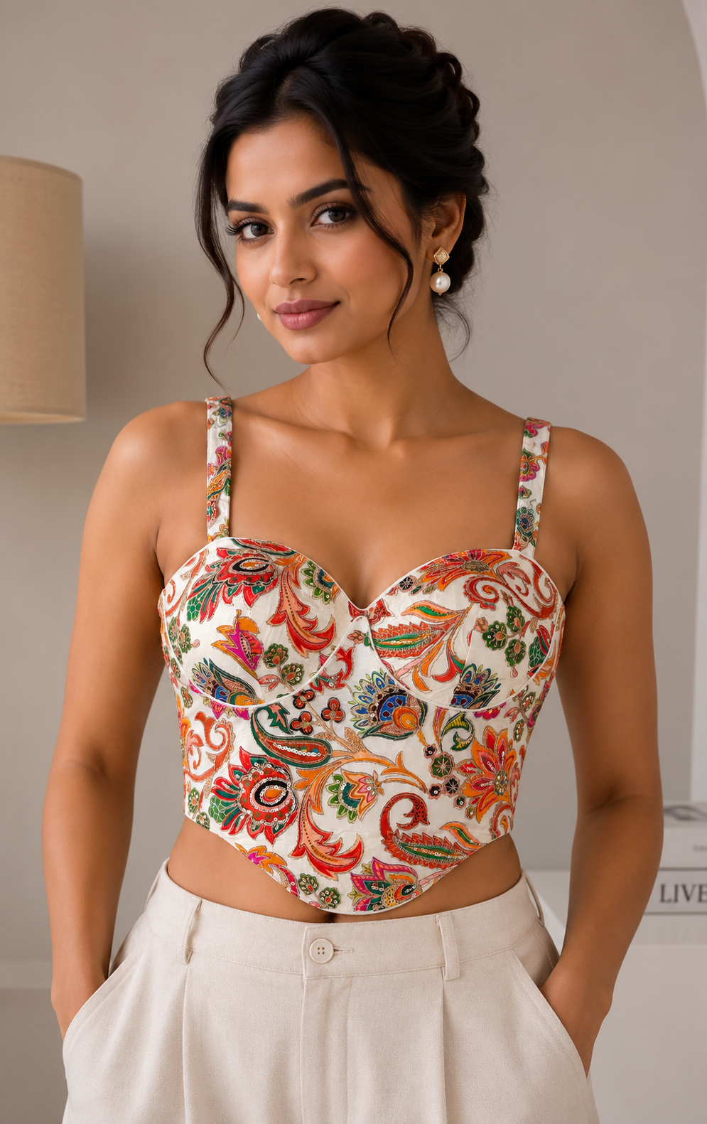 Banjara India Embroidered Festive Wear Latest Corset Style Blouse-BL-CRST-OffWhite