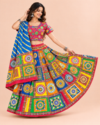 Banjara India Cotton Long Flair Aari Embroidery Kutch Work (Lehenga Choli) Chaniya Choli Set with Dupatta-(FSCC-Diamond)Red