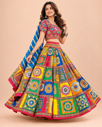 Banjara India Cotton Long Flair Aari Embroidery Kutch Work (Lehenga Choli) Chaniya Choli Set with Dupatta-(FSCC-Diamond)Red