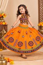 Banjara India Radha Kutch Embroidered Cotton Mirrorwork Festive Wear (Lehenga) Chaniya Choli Set with Dupatta (CC-RADHA-Yellow)