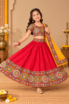Banjara India Festive Wear Kutchwork Embroidered Girls Lehenga Choli Set with Dupatta (CC-CKKR) - Red