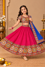 Banjara India Festive Wear Kutchwork Embroidered Girls Lehenga Choli Set with Dupatta (CC-CKKR) - Pink