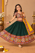 Banjara India Festive Wear Kutchwork Embroidered Girls Lehenga Choli Set with Dupatta (CC-CKKR) - Green