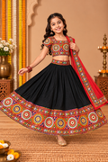Banjara India Festive Wear Kutchwork Embroidered Girls Lehenga Choli Set with Dupatta (CC-CKKR) - Black