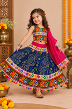 Banjara India Kutchi Emboidered Black Girls Chaniya Choli with Dupatta (CC-RJS) - Blue
