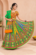 Banjara India Cotton Long Flair Aari Embroidery Kutch Work (Lehenga Choli) Chaniya Choli Set with Dupatta-Temple-07