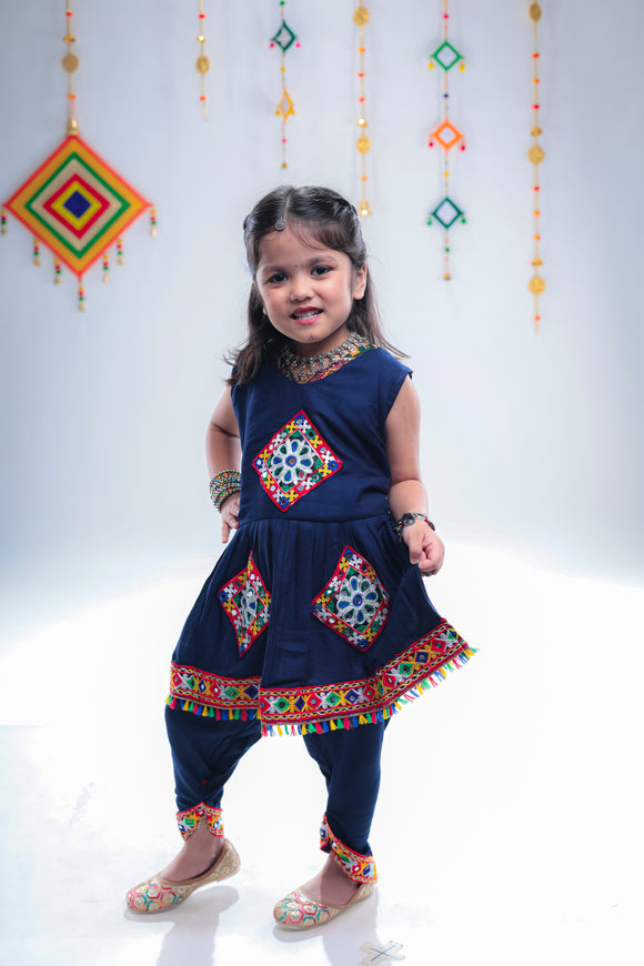 Banjara India Kutchi Embroidered Girls Dhoti Set (DHT-111) - Navy
