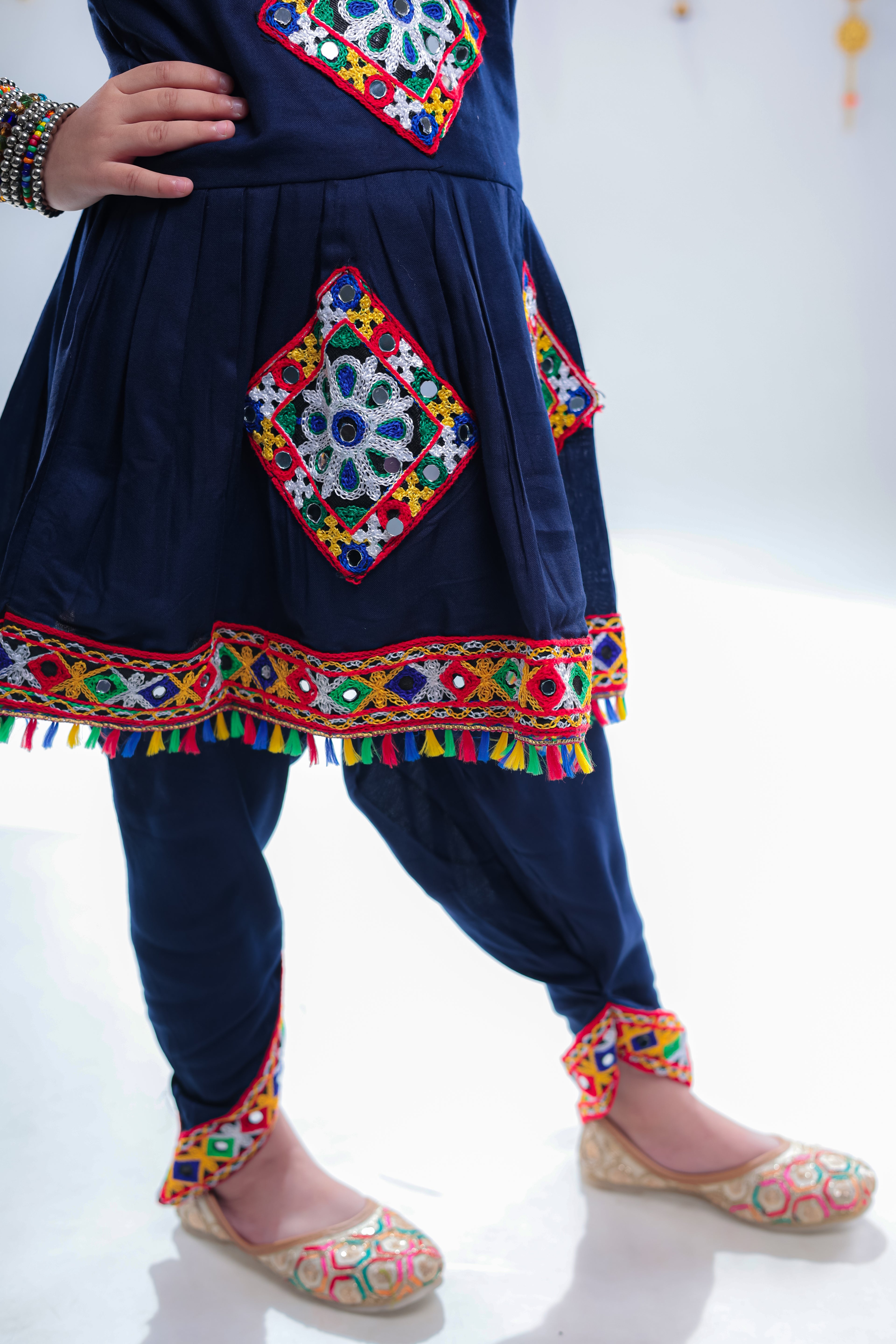 Banjara India Kutchi Embroidered Girls Dhoti Set (DHT-111) - Navy