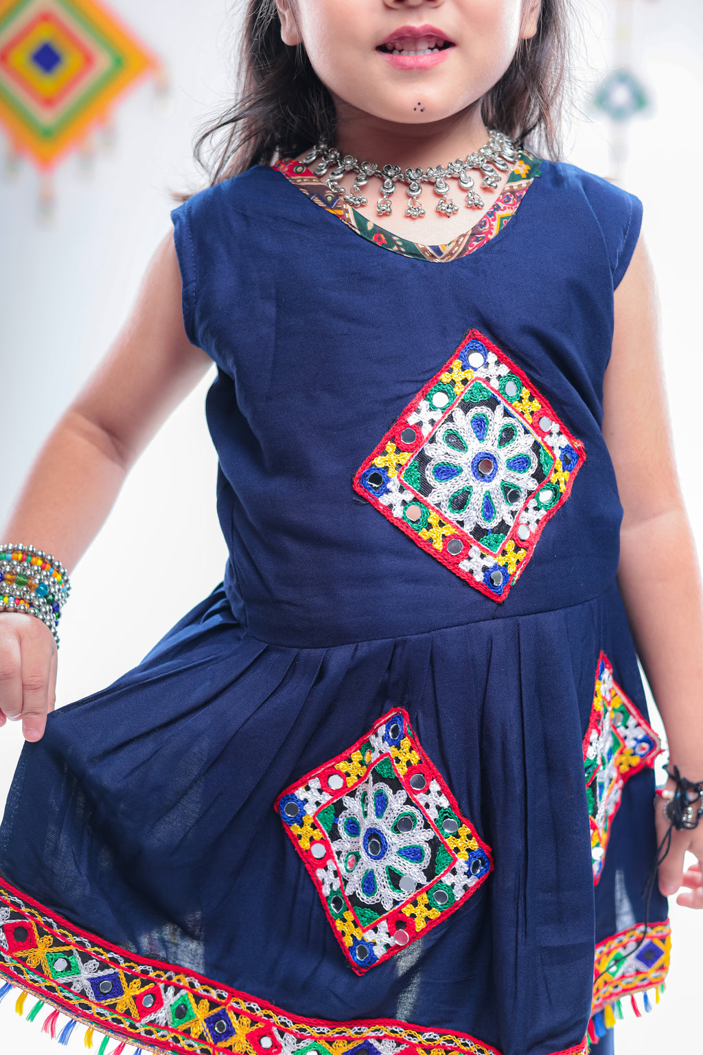 Banjara India Kutchi Embroidered Girls Dhoti Set (DHT-111) - Navy