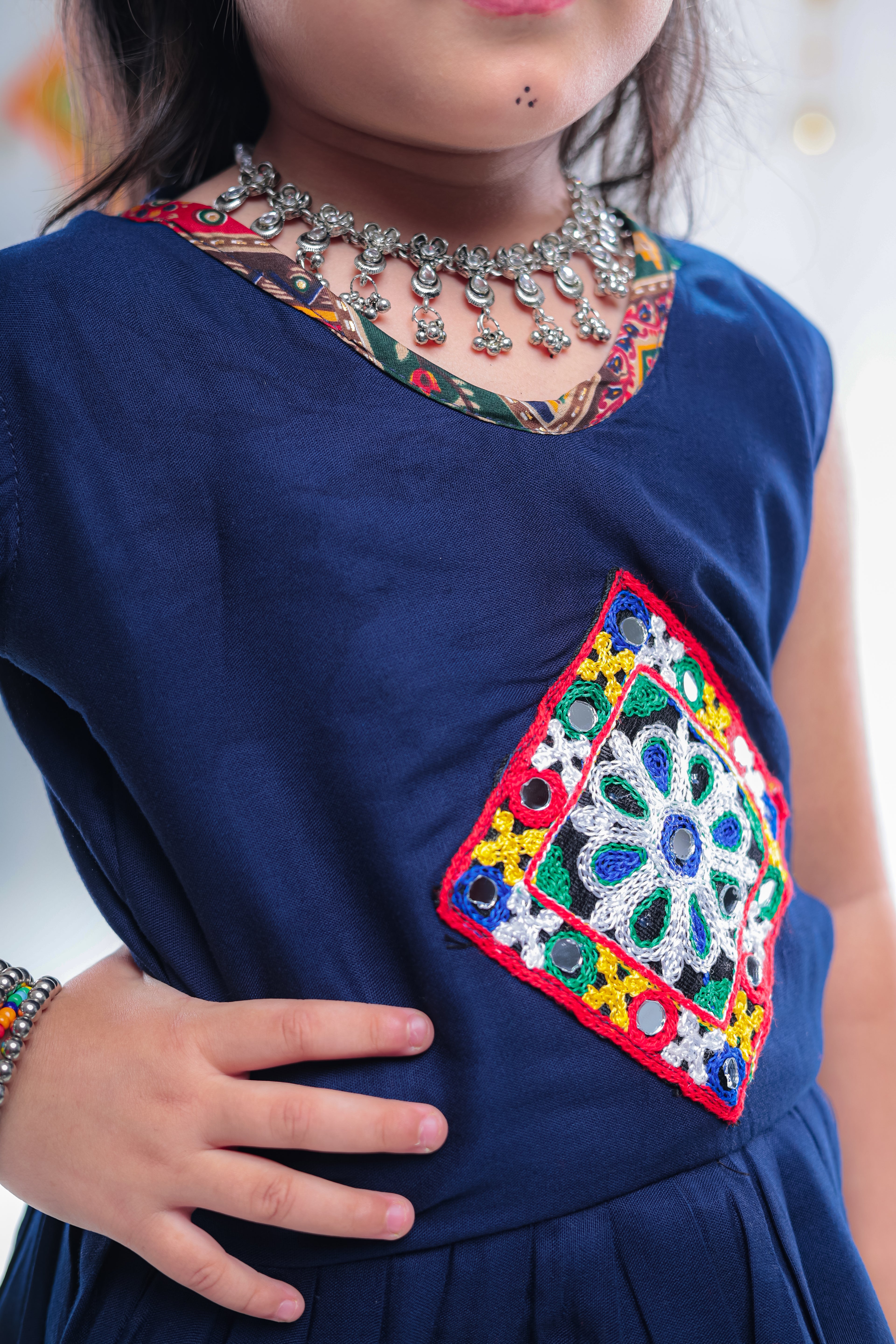 Banjara India Kutchi Embroidered Girls Dhoti Set (DHT-111) - Navy